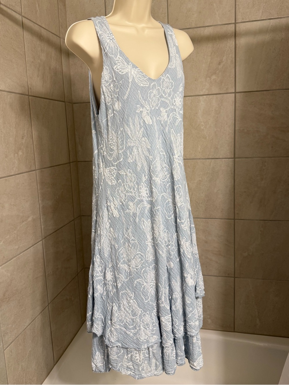 NWOT Made in Italy blue and white 100% cotton sundress, size Large/Extra Large